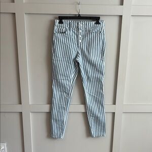 Blue and White Stripe Mid-Rise Skinny Jeans